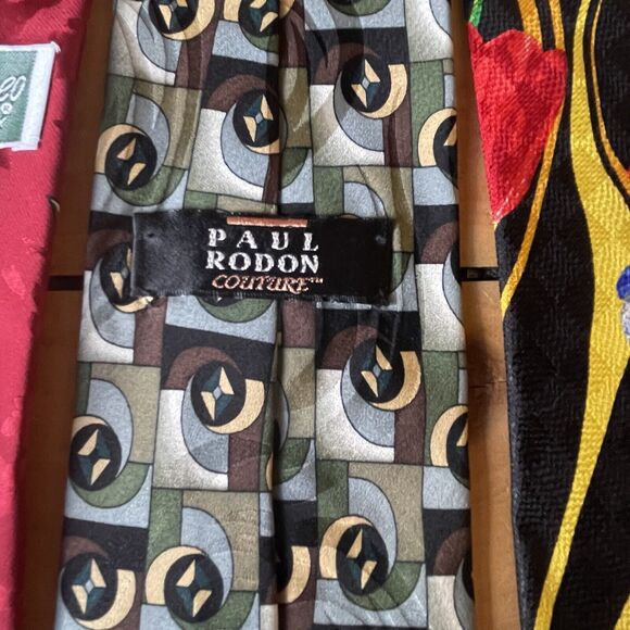 (3) VTG Mens 100% Silk Neck Tie Floral Geometric 57" USA Tulips Abstract Red - Picture 8 of 12